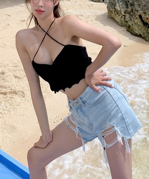 gossip!ロサンゼルス 水着 ホルターネック ニットスイムウェア
