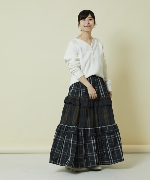 新品　フリーダ チェック フリル フレア ティアードスカート 24AW Freada スカート Freada/フリーダ チェック フリル フレア