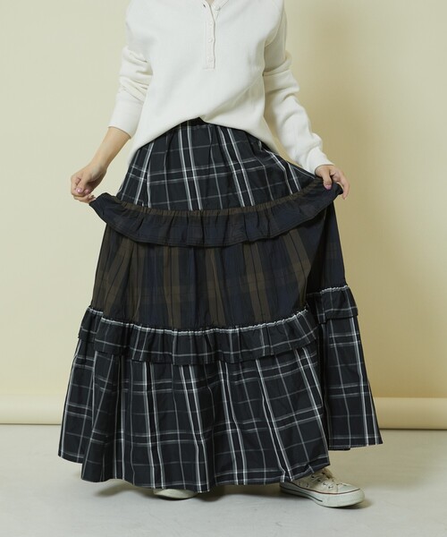 新品　フリーダ チェック フリル フレア ティアードスカート 24AW Freada スカート Freada/フリーダ チェック フリル フレア