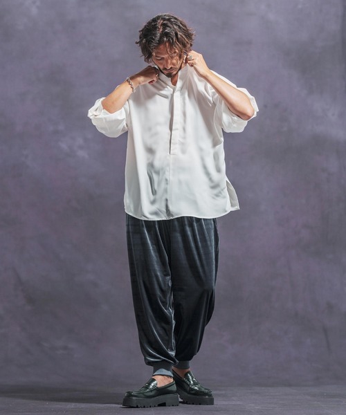 Jih Nunc シャツ ms5761- スタンドカラー比翼プルオーバーシャツ