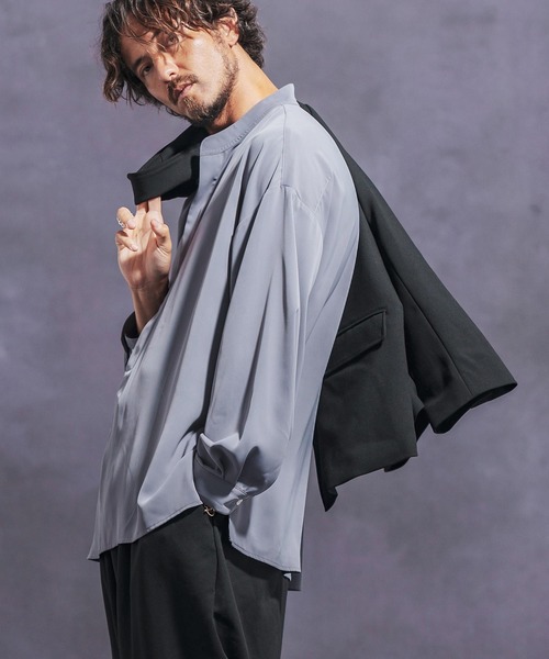 Jih Nunc シャツ ms5761- スタンドカラー比翼プルオーバーシャツ