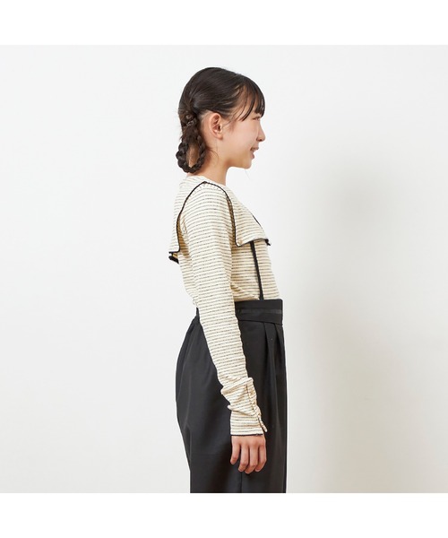 trois lapins kp パンツ ウエスト折り返しサス付きワイドパンツ