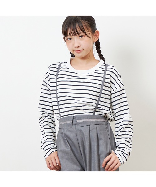 trois lapins kp パンツ ウエスト折り返しサス付きワイドパンツ