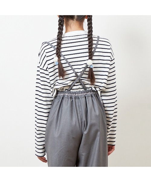 trois lapins kp パンツ ウエスト折り返しサス付きワイドパンツ
