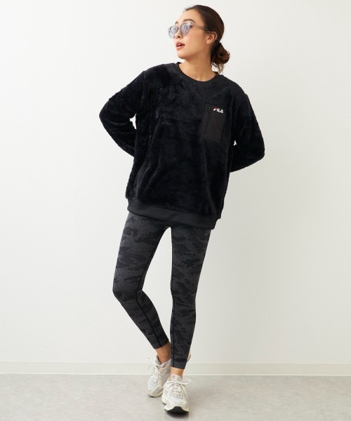 FILA ネイビーレディーストップス L FILA エアーシャギー クルーネック トップス レディース