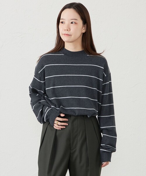 ニット セーター GREY LABEL ウールコットンモックネックボーダー レディース