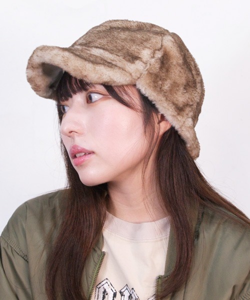 帽子 Real fur cap Ruben キャップ 帽子 RV FAKEFUR CAP/リバーシブル フェイク