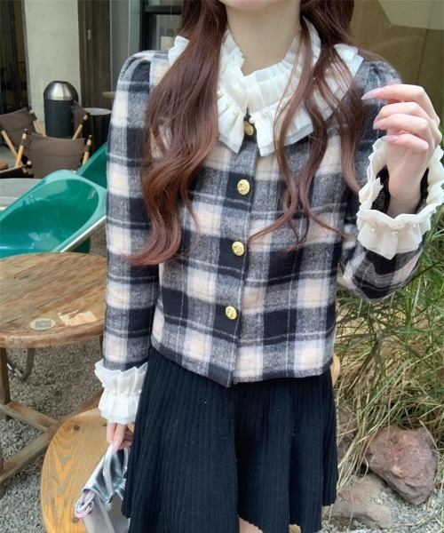 gossip!ロサンゼルス ブルゾン アウター チェック柄 ショートアウター