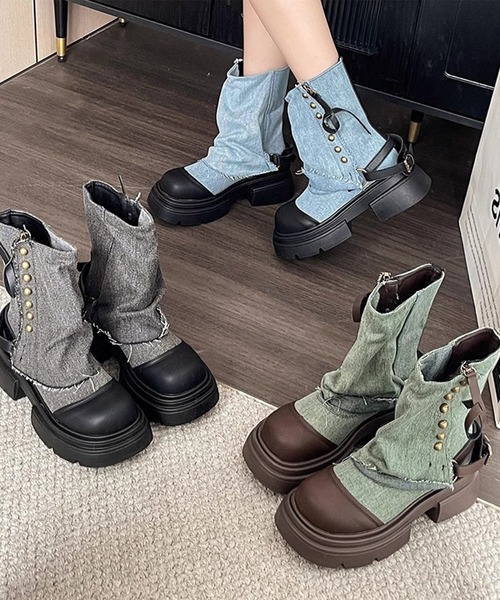 ブーツ シューズ 厚底 カットオフ ストレッチ 34/39 shoes365 ブーツ 「shoes365」ブリティッシュスタイル厚底ブーツ