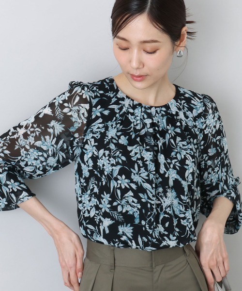 ブラウス シャツ 花柄シフォンブラウス/洗える レディース