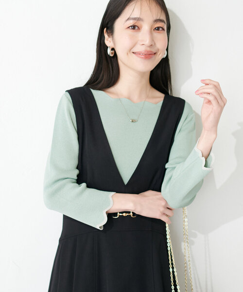 【SALE】配色スカラップニット