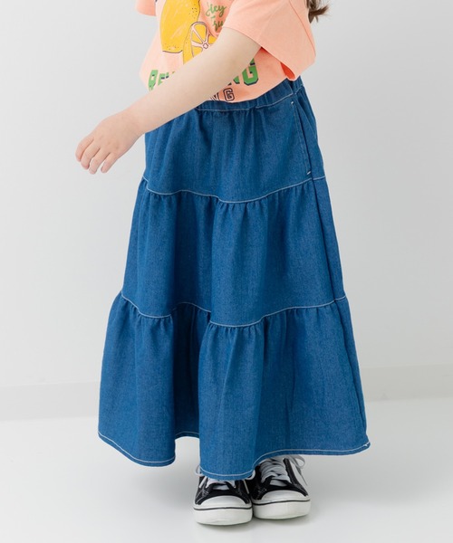 デニムダンガリー 02 ティアードスカート chil2 スカート ダンガリーティアードロングスカート キッズ 子供服