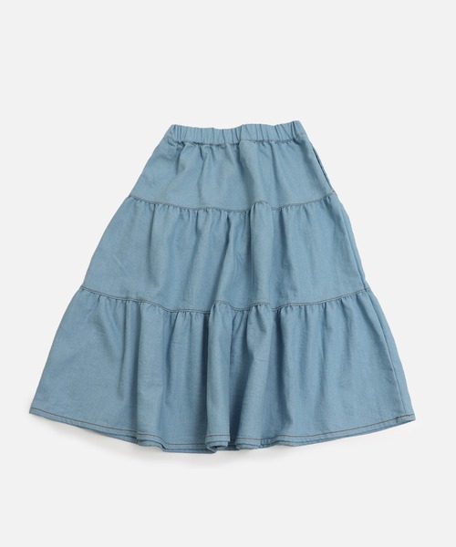 chil2 スカート ダンガリーティアードロングスカート キッズ 子供服