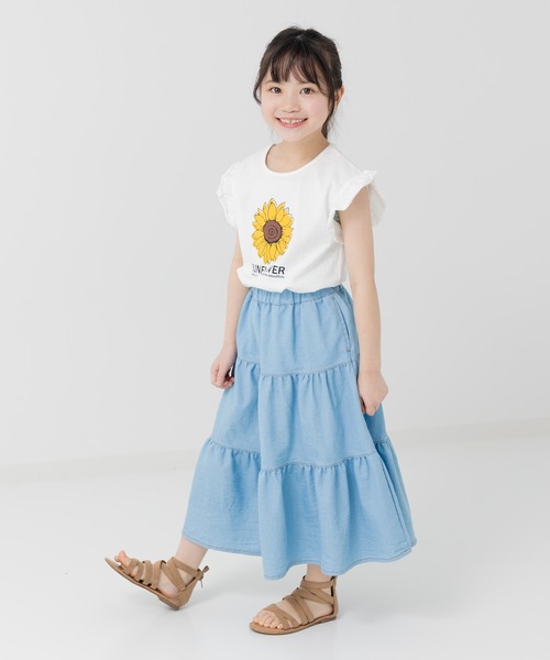chil2 スカート ダンガリーティアードロングスカート キッズ 子供服