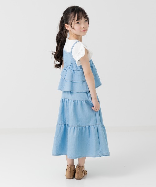 chil2 スカート ダンガリーティアードロングスカート キッズ 子供服