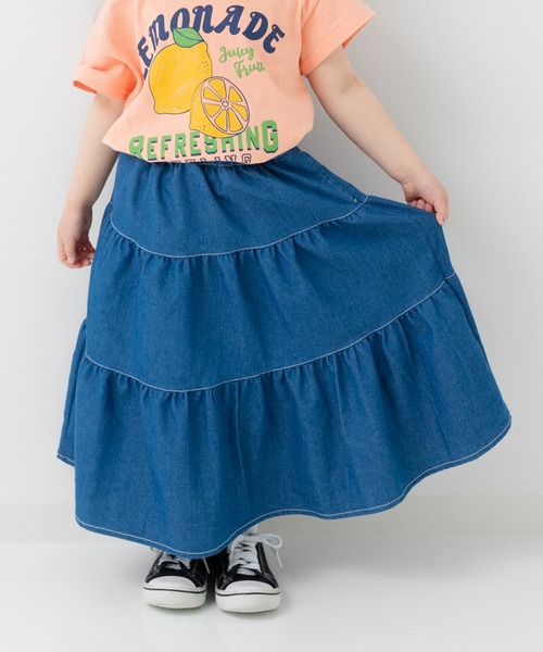 chil2 スカート ダンガリーティアードロングスカート キッズ 子供服