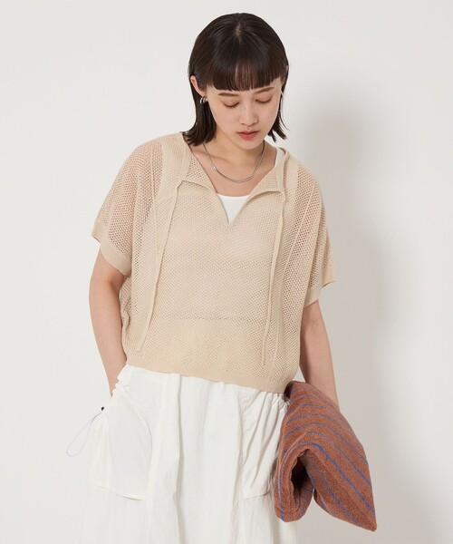 ニット セーター メッシュ クロップド 2WAY ショートスリーブ ニット プルオーバー -ウォッシャブル- レディース