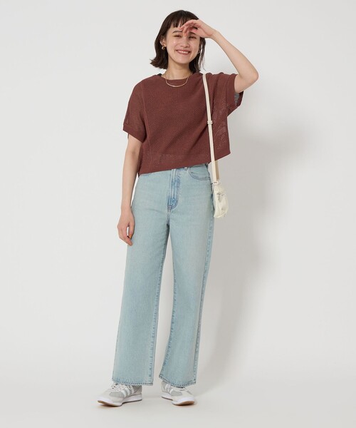 ニット セーター メッシュ クロップド 2WAY ショートスリーブ ニット プルオーバー -ウォッシャブル- レディース
