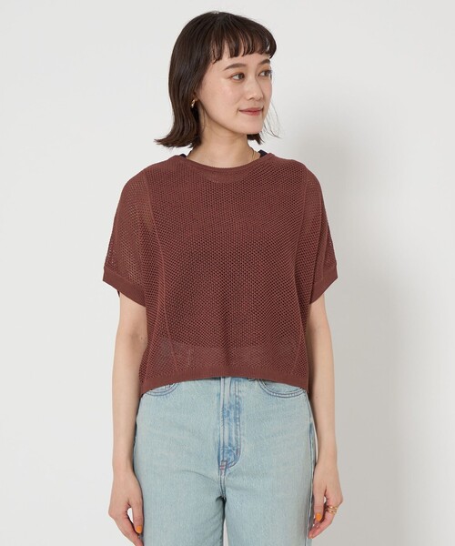ニット セーター メッシュ クロップド 2WAY ショートスリーブ ニット プルオーバー -ウォッシャブル- レディース