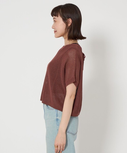 ニット セーター メッシュ クロップド 2WAY ショートスリーブ ニット プルオーバー -ウォッシャブル- レディース