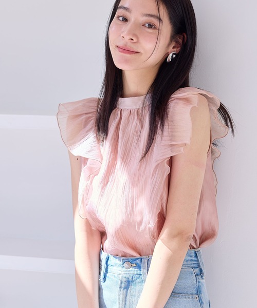 ブラウス シャツ 「店頭人気」主役級！華やぎシアーシャイニーボウタイフリルブラウス「前後2WAY」「洗える」 レディース VIS ブラウス シャツ 「店頭人気」主役級！華やぎシアー