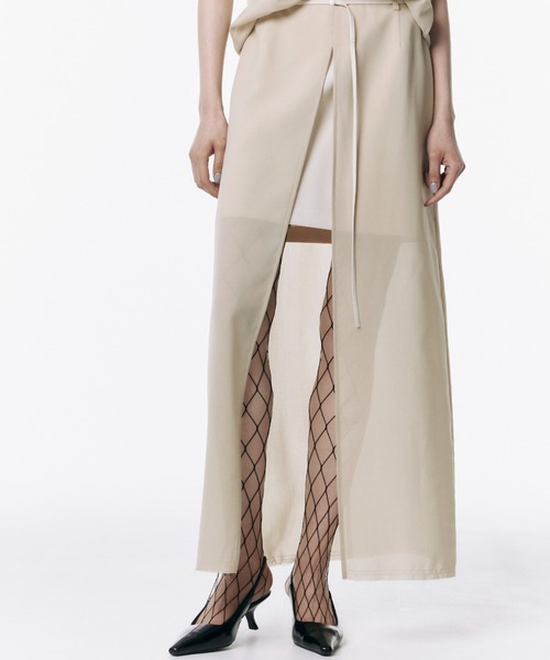 スカート JOSEMOON SHEER COMBI SLIT SKIRT 36 WHITE スカート