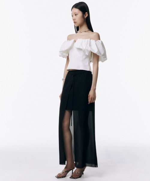 スカート JOSEMOON SHEER COMBI SLIT SKIRT 36 WHITE JOSE MOON スカート SHEER COMBI SLIT SKIRT/シアーコンビ