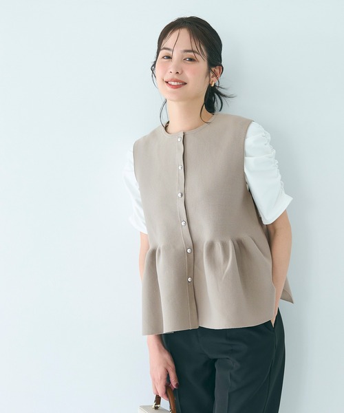 ベスト ジレ パールボタンペプラムシャギーニットベスト レディース coca ベスト ジレ パール釦スポンディッシュニットペプラム
