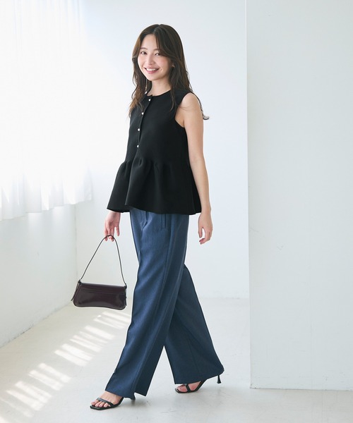 coca ベスト ジレ シルバーボタンペプラムニットベスト