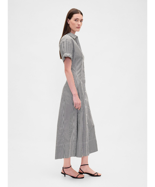 ★美品★ MHL. シャツワンピース 　　　　　　　ウエストリボン袖ロールアップ ☆美品☆ MHL. シャツワンピース ウエストリボン袖ロールアップ