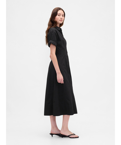GAP ワンピース ポプリン 袖ロールアップ ミディシャツ