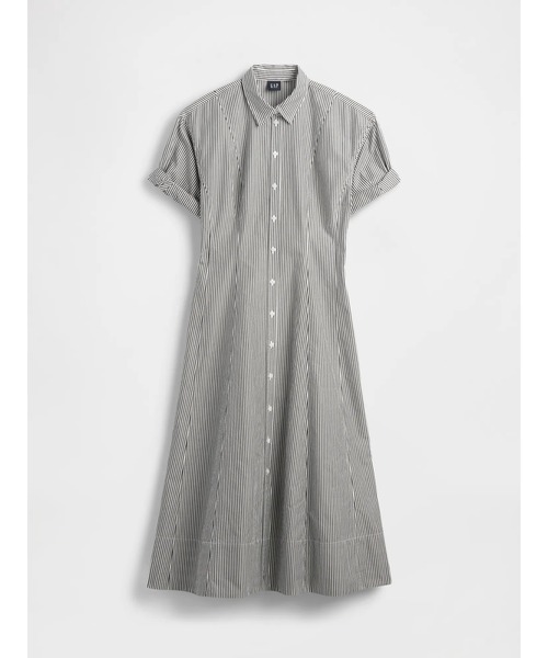 GAP ワンピース ポプリン 袖ロールアップ ミディシャツ