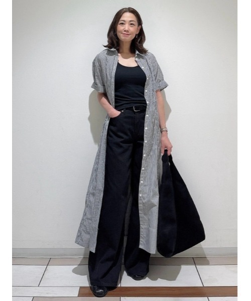 ★美品★ MHL. シャツワンピース 　　　　　　　ウエストリボン袖ロールアップ ☆美品☆ MHL. シャツワンピース ウエストリボン袖ロールアップ
