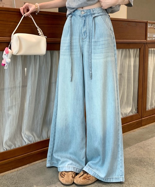 2ly2 ワイドパンツ パンツ ゆるっとこなれ感 ライトブルーデニムワイド
