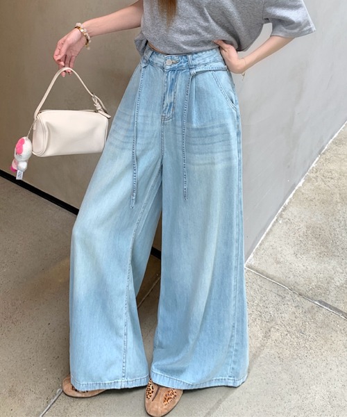 2ly2 ワイドパンツ パンツ ゆるっとこなれ感 ライトブルーデニムワイド