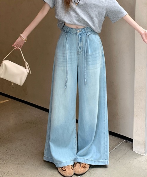 2ly2 ワイドパンツ パンツ ゆるっとこなれ感 ライトブルーデニムワイド