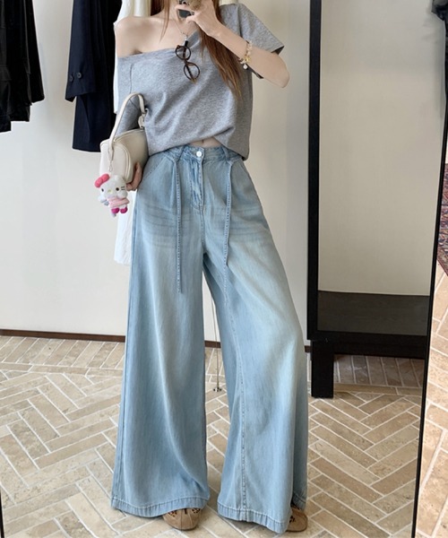 2ly2 ワイドパンツ パンツ ゆるっとこなれ感 ライトブルーデニムワイド