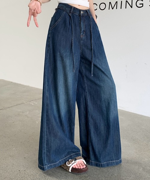 2ly2 ワイドパンツ パンツ ゆるっとこなれ感 ライトブルーデニムワイド