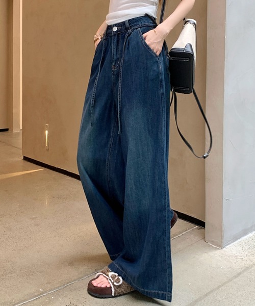2ly2 ワイドパンツ パンツ ゆるっとこなれ感 ライトブルーデニムワイド
