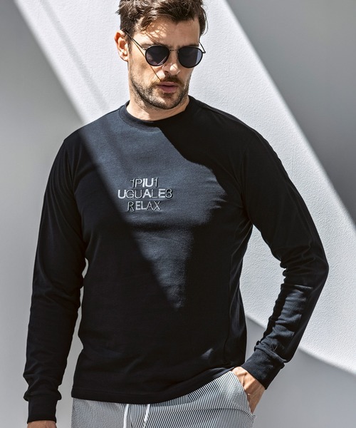 サークルロゴ長袖Tシャツ/1piu1uguale3 relax 新品 1PIU1UGUALE3 RELAX】サガラ刺繍ダブルロゴ長袖Tシャツ/M