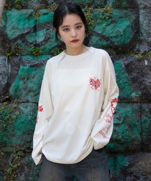 WEGO（ウィゴー） tシャツ WEGO/スリーブロゴグラフィックラグランロン
