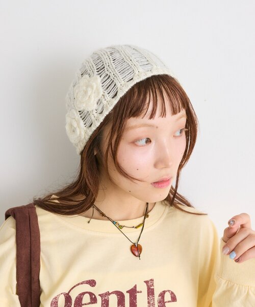 w closet（ダブルクローゼット） ニット帽 ニットキャップ フラワー