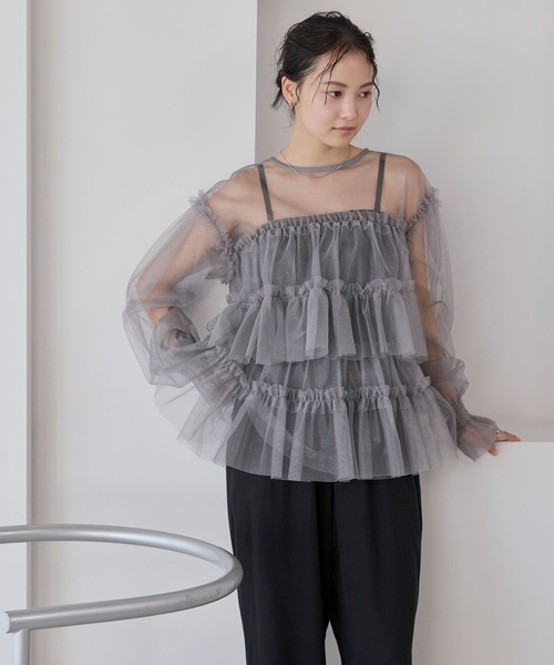 babyfish♡フリルトップス 店舗限定】フリース胸フリルトップス(95~150cm)(95cm グレー