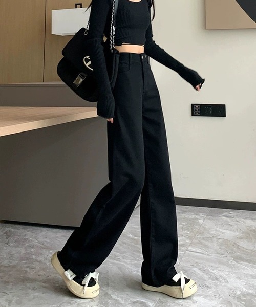 ジーンズ デニム デニムパンツ ストレートワイドデニムパンツ / フルレングス ゆるシルエット ジーンズ レディース | lulufa | 01