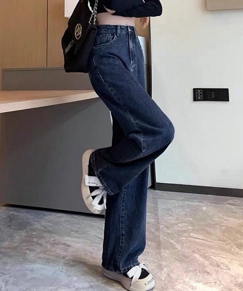 ジーンズ デニム デニムパンツ ストレートワイドデニムパンツ / フルレングス ゆるシルエット ジーンズ レディース | lulufa | 06
