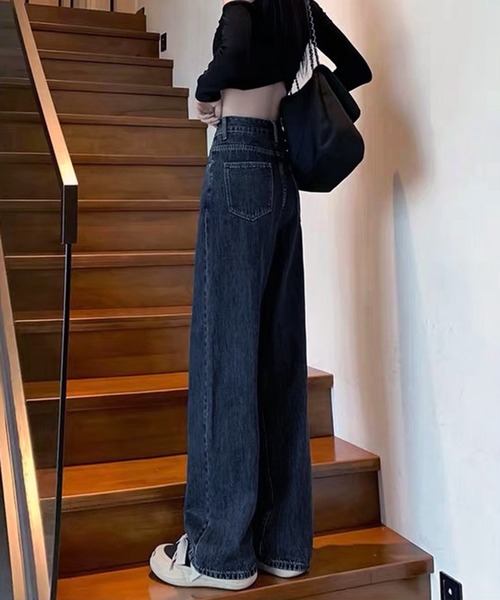 ジーンズ デニム デニムパンツ ストレートワイドデニムパンツ / フルレングス ゆるシルエット ジーンズ レディース | lulufa | 08