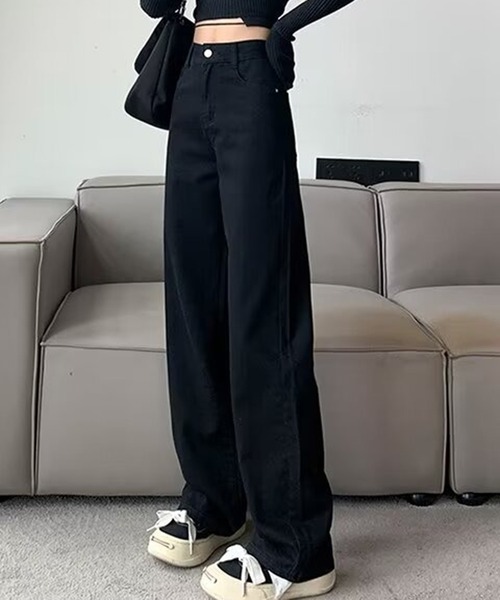 ジーンズ デニム デニムパンツ ストレートワイドデニムパンツ / フルレングス ゆるシルエット ジーンズ レディース | lulufa | 13