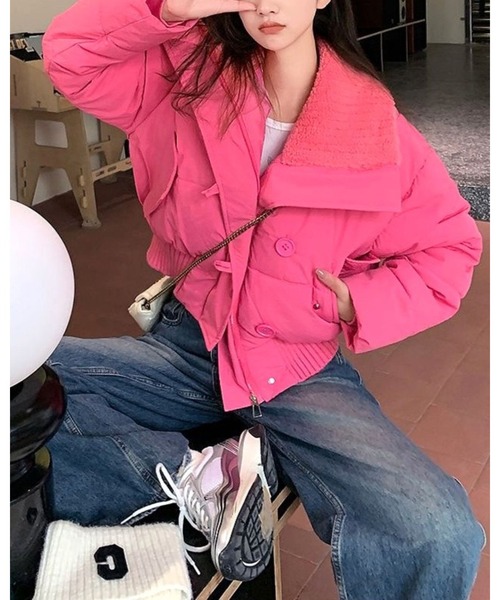 CHEER（チアー） ダウンコート ダウンジャケット ビッグ衿クロップド丈