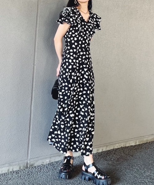 「rienda」 半袖ワンピース MEDIUM ブラック レディース_画像2