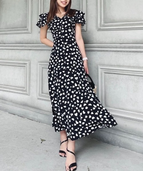 「rienda」 半袖ワンピース MEDIUM ブラック レディース_画像3